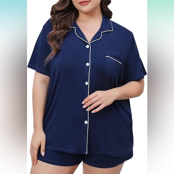 None Other - Women's Navy Blue Short Sleeve Pajama Set